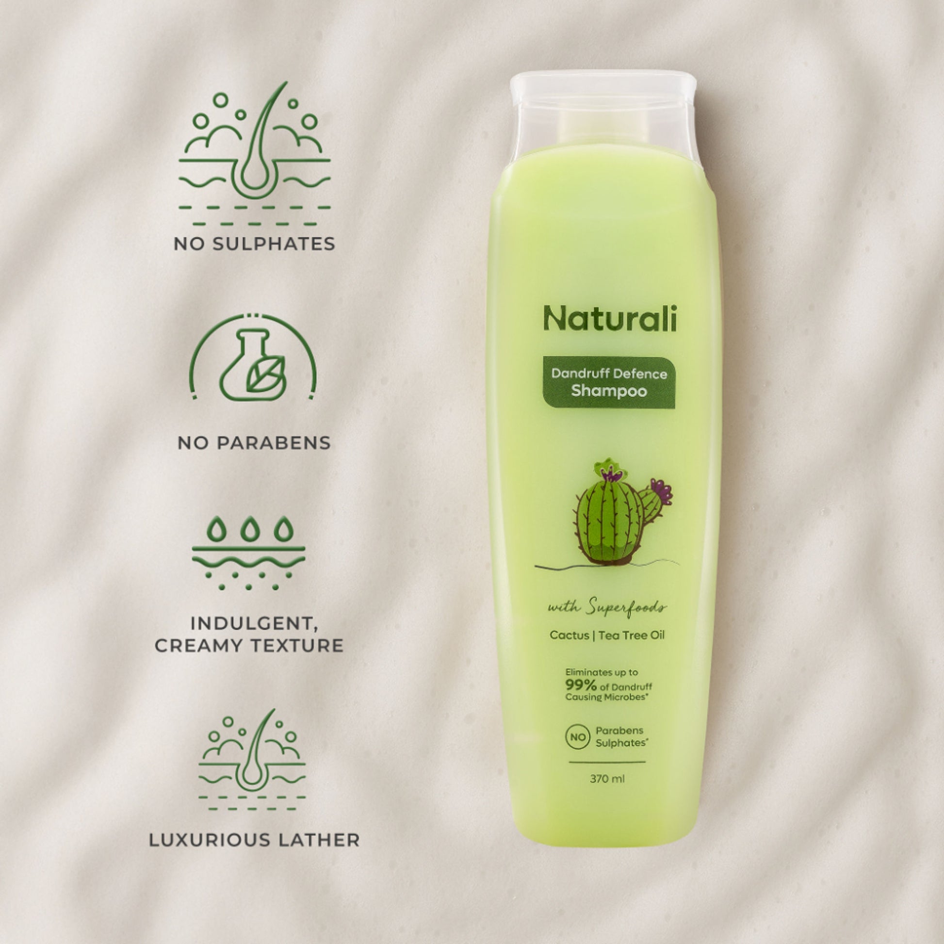 Naturali Dandruff Defence Shampoo with Tea Tree Oil & Cactus Extracts That Prevents Dandruff 370ml