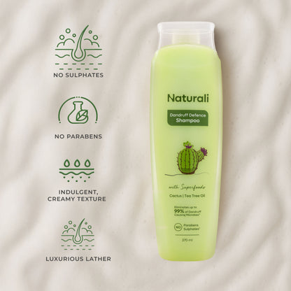 Naturali Dandruff Defence Shampoo with Tea Tree Oil & Cactus Extracts That Prevents Dandruff 370ml