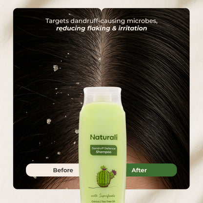 Naturali Dandruff Defence Shampoo with Tea Tree Oil & Cactus Extracts That Prevents Dandruff 370ml