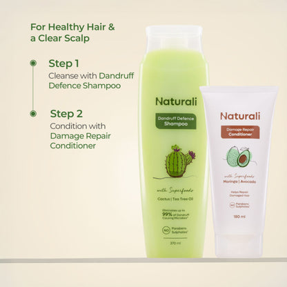 Naturali Dandruff Defence Shampoo with Tea Tree Oil & Cactus Extracts That Prevents Dandruff 370ml