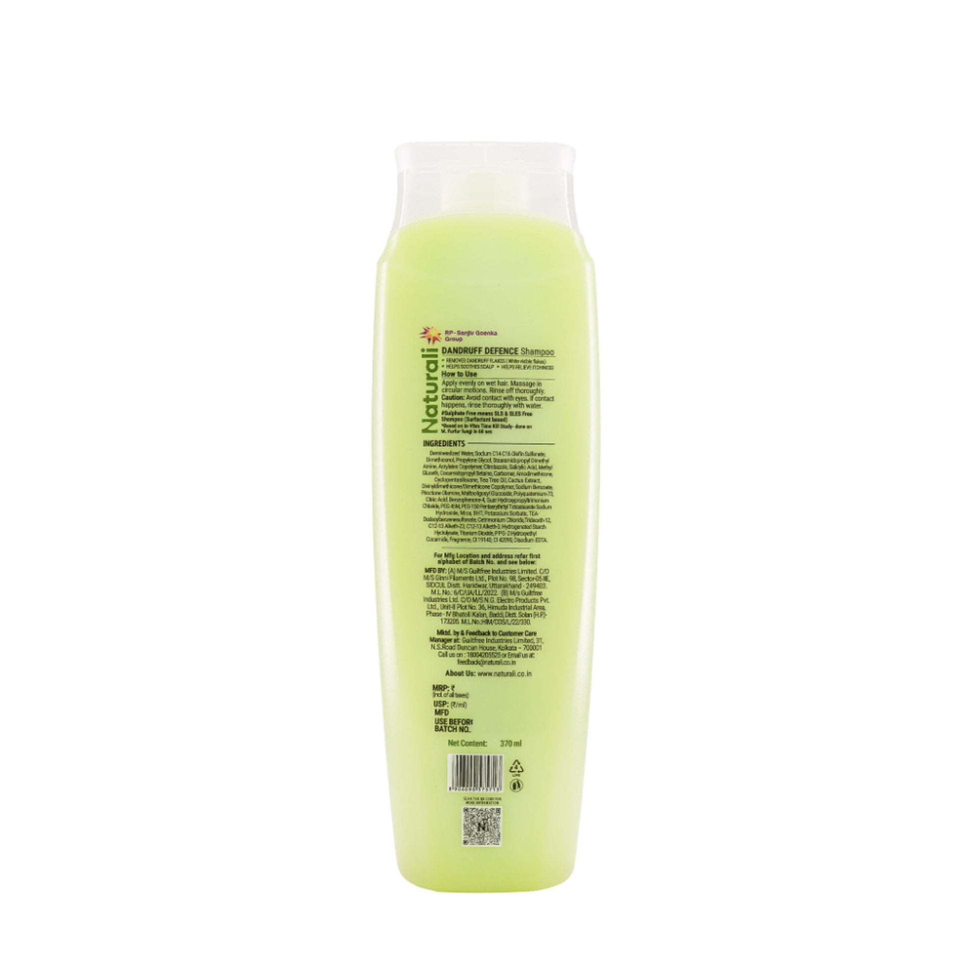 Naturali Dandruff Defence Shampoo with Tea Tree Oil & Cactus Extracts That Prevents Dandruff 370ml