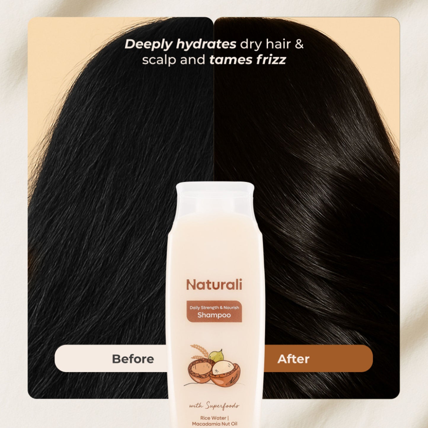 Naturali Daily Strength & Nourish Shampoo with Rice Water & Macadamia Nut Oil That Makes Hair Stronger 370ml