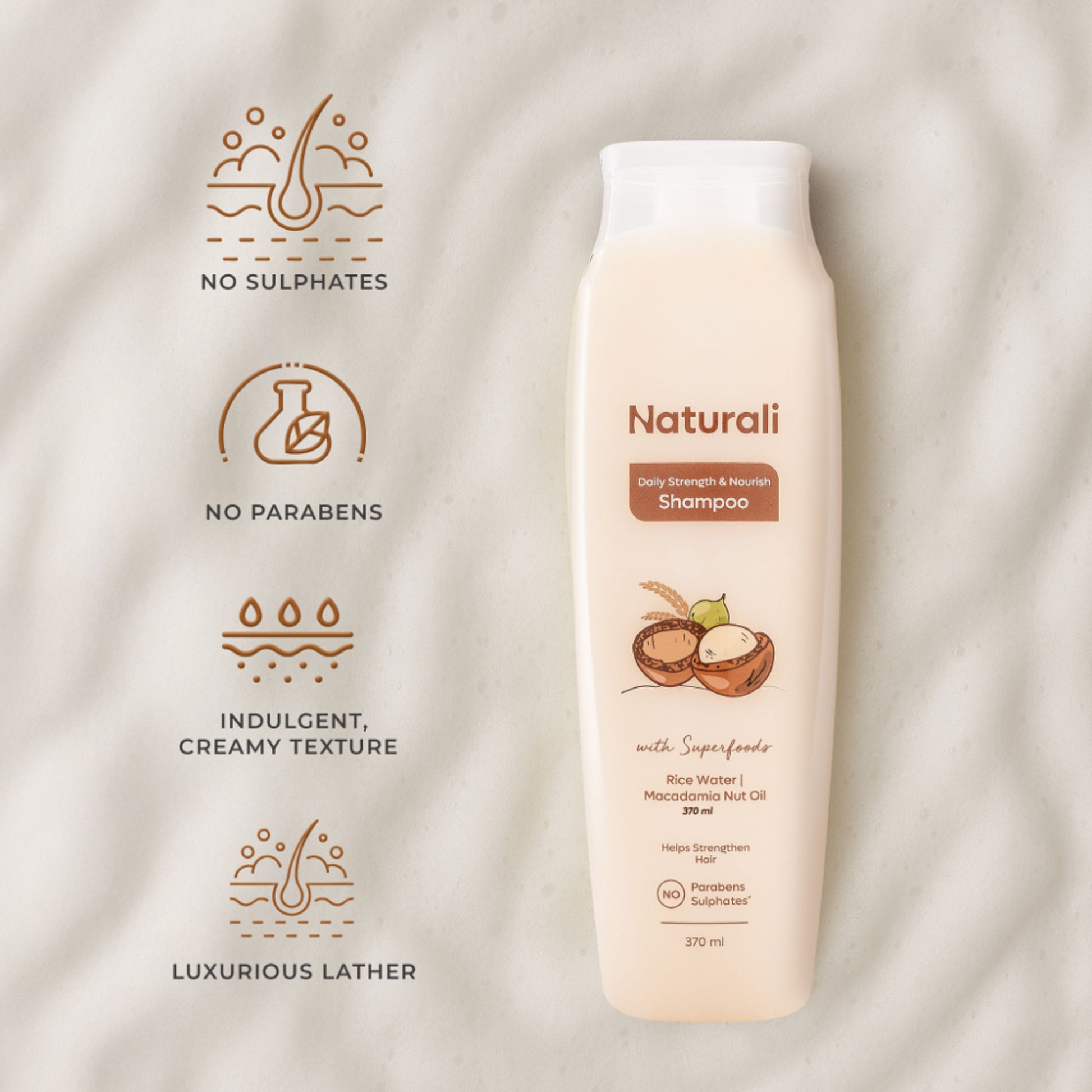 Naturali Daily Strength & Nourish Shampoo with Rice Water & Macadamia Nut Oil That Makes Hair Stronger 370ml