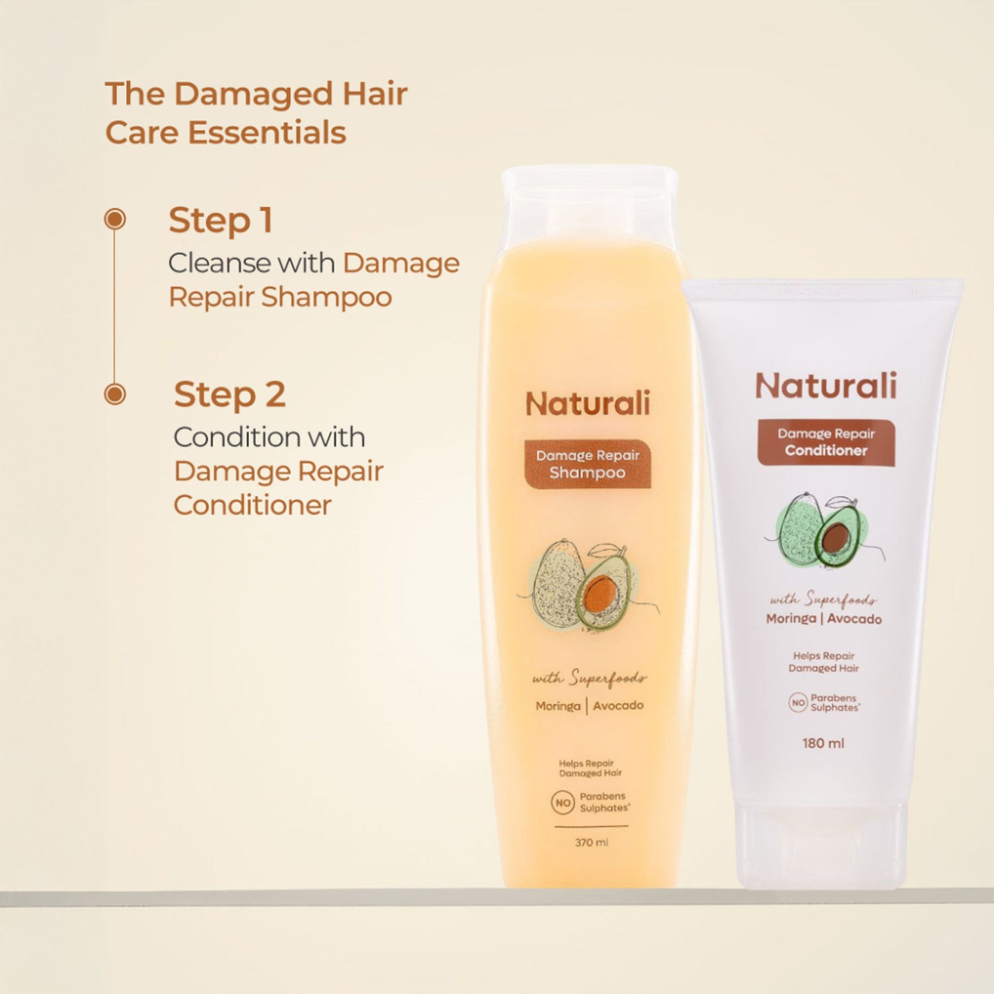 Naturali Damage Repair Shampoo with Moringa Oil & Avocado that Repairs Hair Damage, Dry Hair & Frizzy Hair 180ml