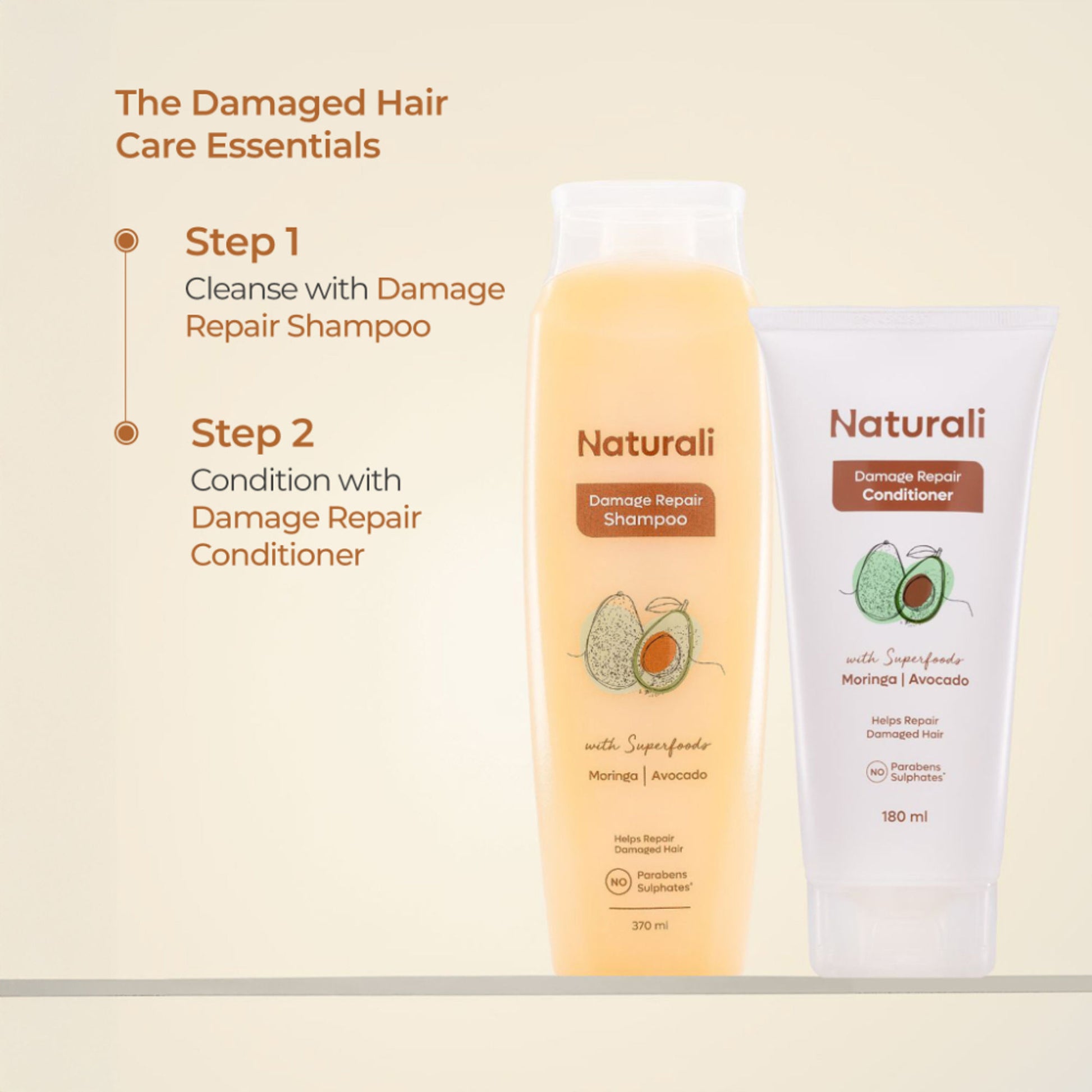 Naturali Damage Repair Shampoo with Moringa Oil & Avocado that Repairs Hair Damage, Dry Hair & Frizzy Hair 180ml