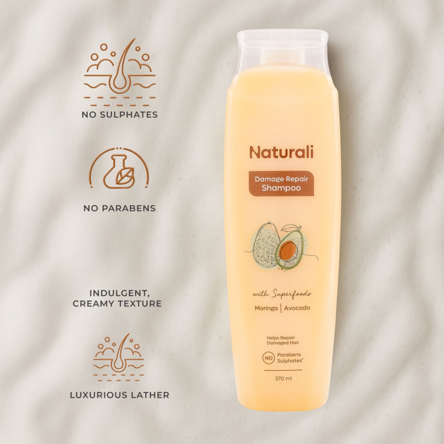 Naturali Damage Repair Shampoo with Moringa Oil & Avocado that Repairs Hair Damage, Dry Hair & Frizzy Hair 180ml