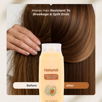 Naturali Damage Repair Shampoo with Moringa Oil & Avocado that Repairs Hair Damage, Dry Hair & Frizzy Hair 180ml