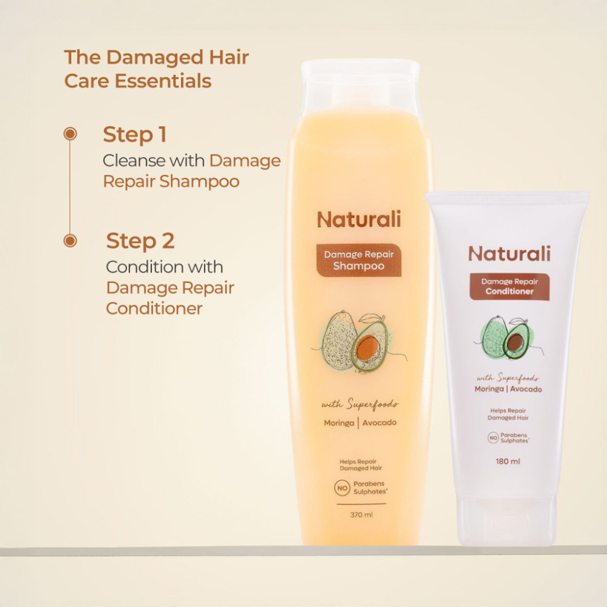 Naturali Damage Repair Shampoo with Moringa Oil & Avocado that Repairs Hair Damage, Dry Hair & Frizzy Hair 180ml