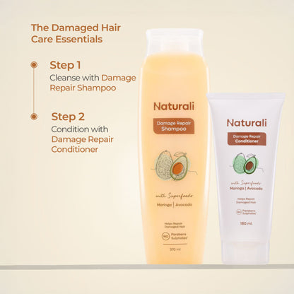 Naturali Damage Repair Shampoo with Moringa Oil & Avocado that Repairs Hair Damage, Dry Hair & Frizzy Hair 180ml