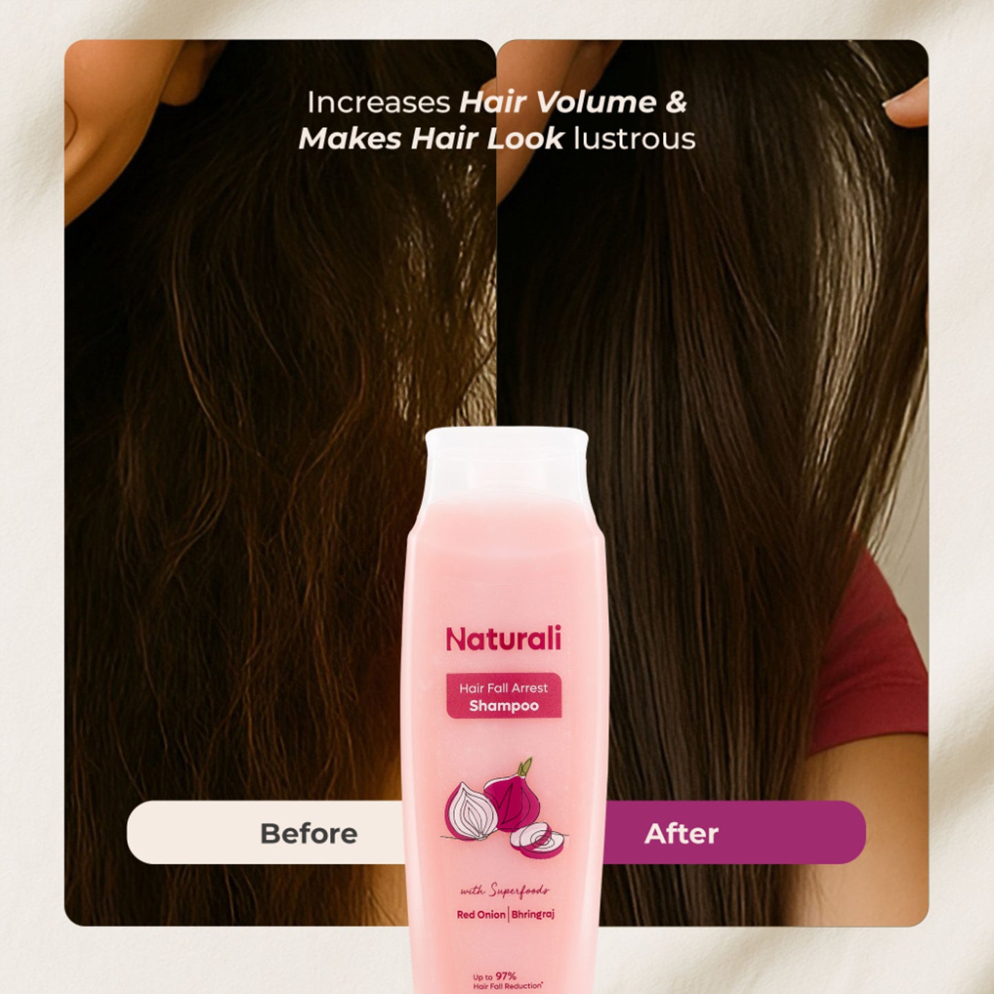 Naturali HairFall Arrest Shampoo with Red Onion & Bhringraj That Reduces Hair Fall, Boosts Scalp Health & Hair Growth 180 ml