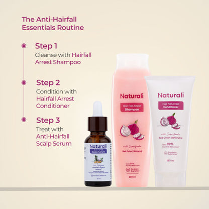 Naturali HairFall Arrest Shampoo with Red Onion & Bhringraj That Reduces Hair Fall, Boosts Scalp Health & Hair Growth 180 ml