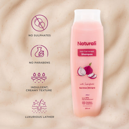 Naturali HairFall Arrest Shampoo with Red Onion & Bhringraj That Reduces Hair Fall, Boosts Scalp Health & Hair Growth 180 ml