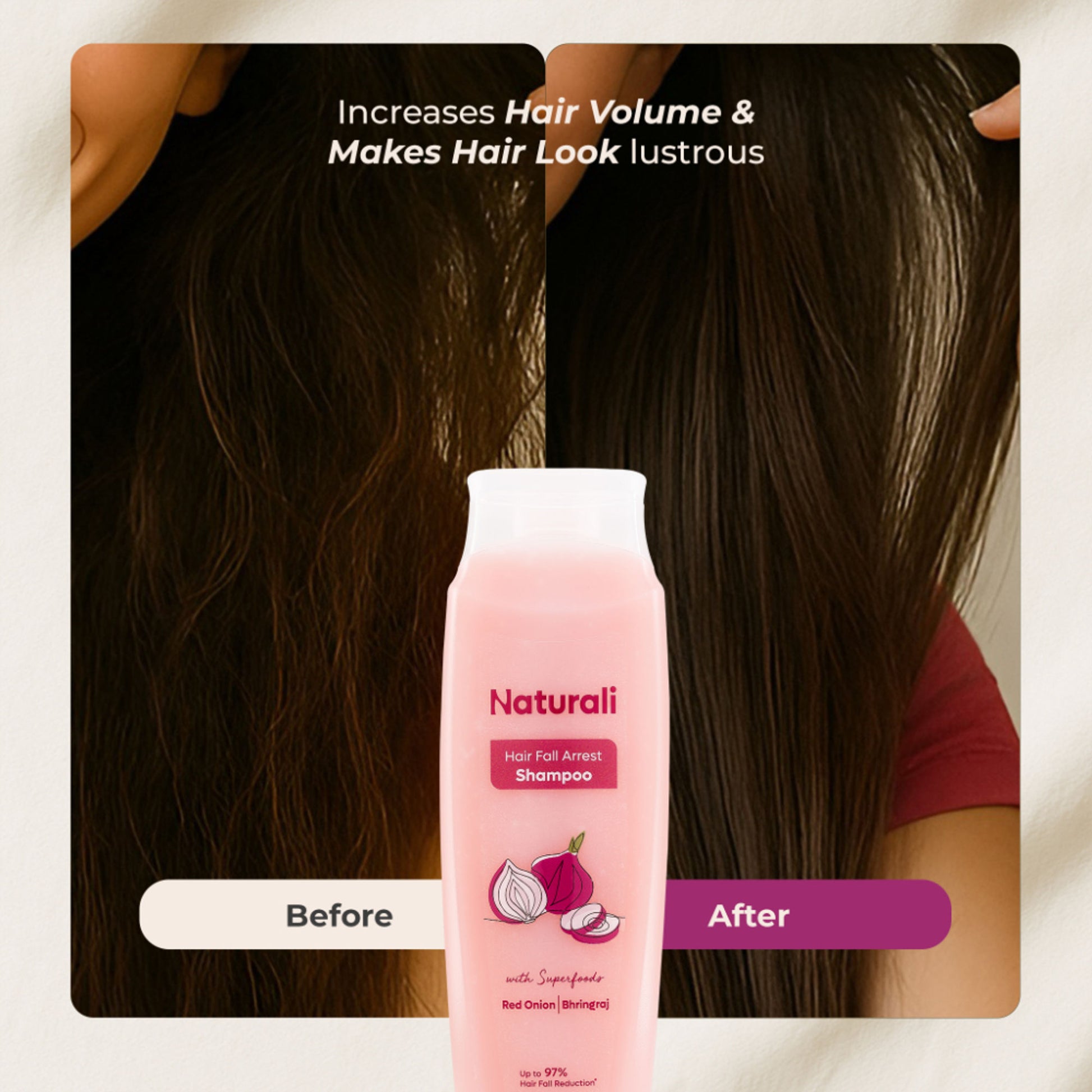 Naturali HairFall Arrest Shampoo with Red Onion & Bhringraj That Reduces Hair Fall, Boosts Scalp Health & Hair Growth 180 ml