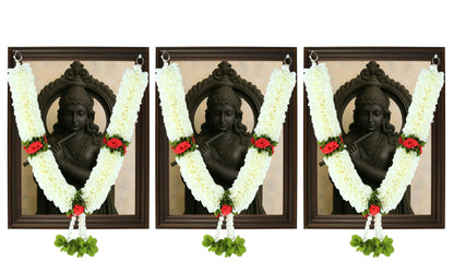 Handcrafted Artificial Flower Garland, 20 Inches Garland for Photo Frame, God Idol, Home Decor, Ugadi, Sankranti, Varalakshmi, Diwali, Navaratri & Wedding (Pack of 3)