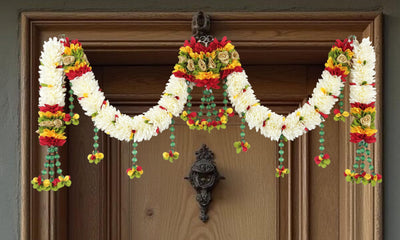 Toran for Main Door Entrance, Bandarwal for Festival, Pooja Mandir, Wedding & Home Decor, Handmade Traditional Flower Hanging for Home & Office Decor (42 inches x 14 inches) Cream