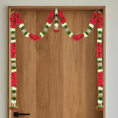 Toran for Main Door Entrance, Bandarwal for Festival, Pooja Mandir & Wedding, Handmade Traditional Flower Hanging for Home & Office Decor (Red)