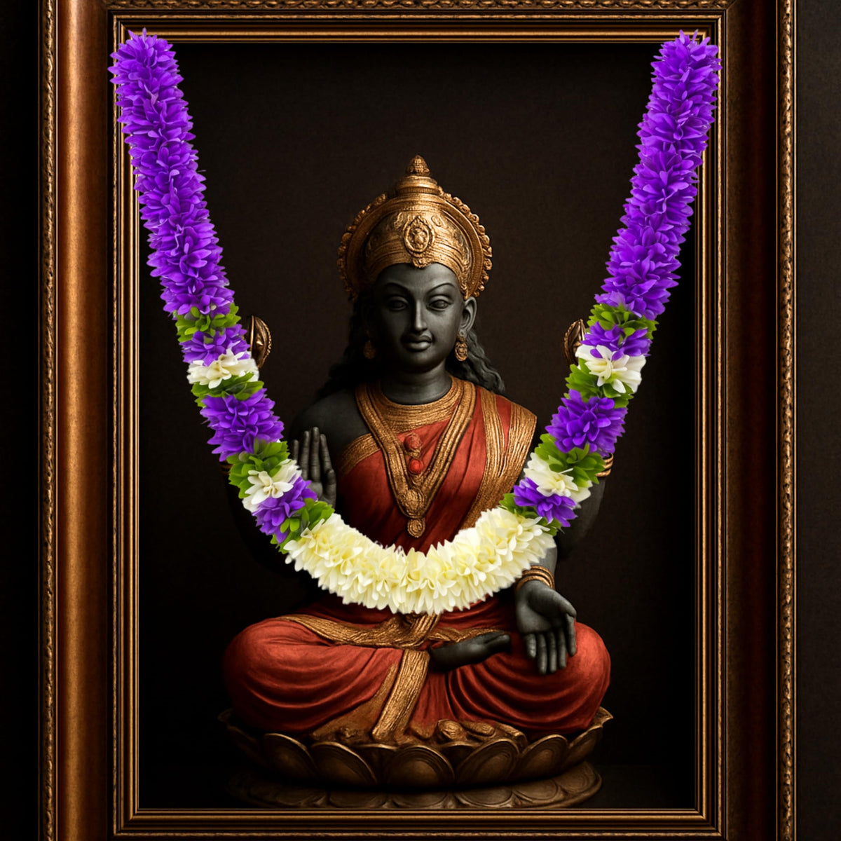 Flower Garland for Pooja Mandir Decoration, 40 Inches Hanging Mala for Photo Frame, Haar Mala for God Idols, Photo Frames of Loved Ones, Ancestors, Pitra & Pooja Room Décor (Purple)