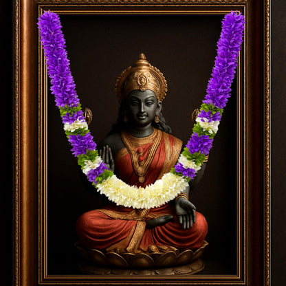 Flower Garland for Pooja Mandir Decoration, 40 Inches Hanging Mala for Photo Frame, Haar Mala for God Idols, Photo Frames of Loved Ones, Ancestors, Pitra & Pooja Room Décor (Purple)