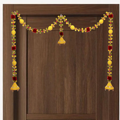 Jumka Doorway Flower toran, Hanging Golden Yellow Toran for Main Door Entrance, Reusable Thoran for Mandir & Living Room Dcor, Bandarwal for Festival Decoration (20x42 inch)