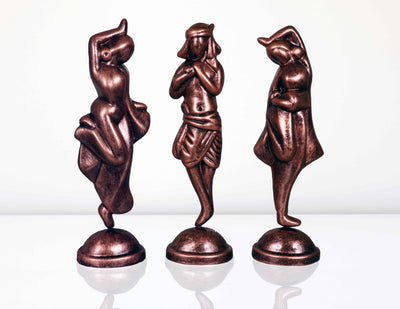Niharika Collections Handmade Clay Terracotta Abstract Sculpture Krishna with Gopiya Idol for Gifts and Décor |Metallic Bronze| Set of 3