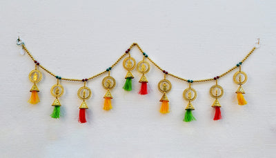 Kalash Pearl Beads Toran, Traditional Toranam, Pom Pom Hanging Bandarwal for Main Entrance Door Pooja Room Wall Home Decoration Handmade Latest Traditional Design (Type 12)