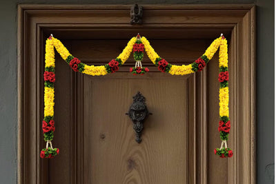 Artificial Flower Door Hanging Toran for Main Door Decoration, Floral Bandarwal with Lemon Yellow & Red Roses for Home, Mandir, Wedding & Festive Décor