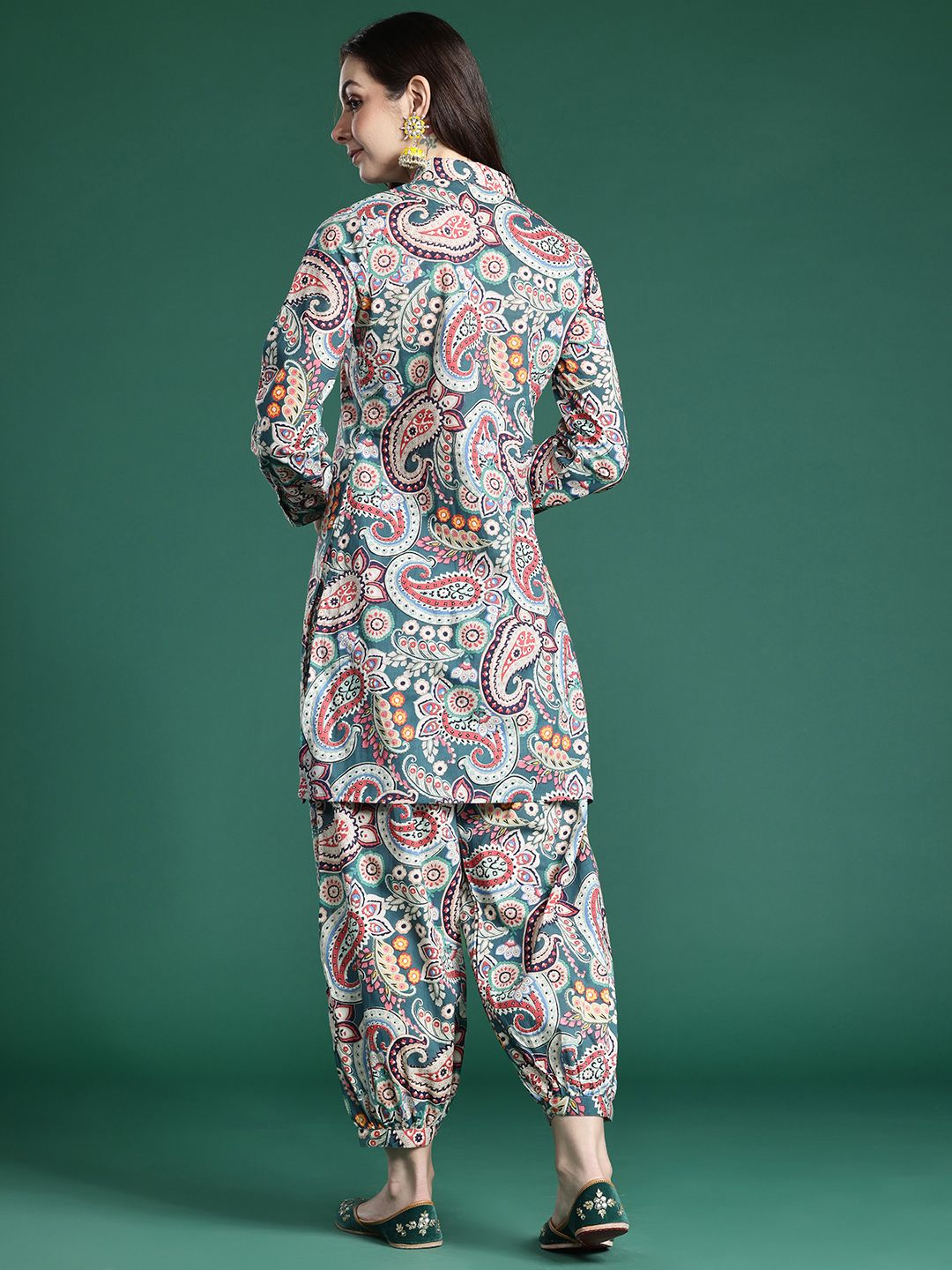 Indyancart IE Paisley Printed Pure Cotton Kurta with Salwar