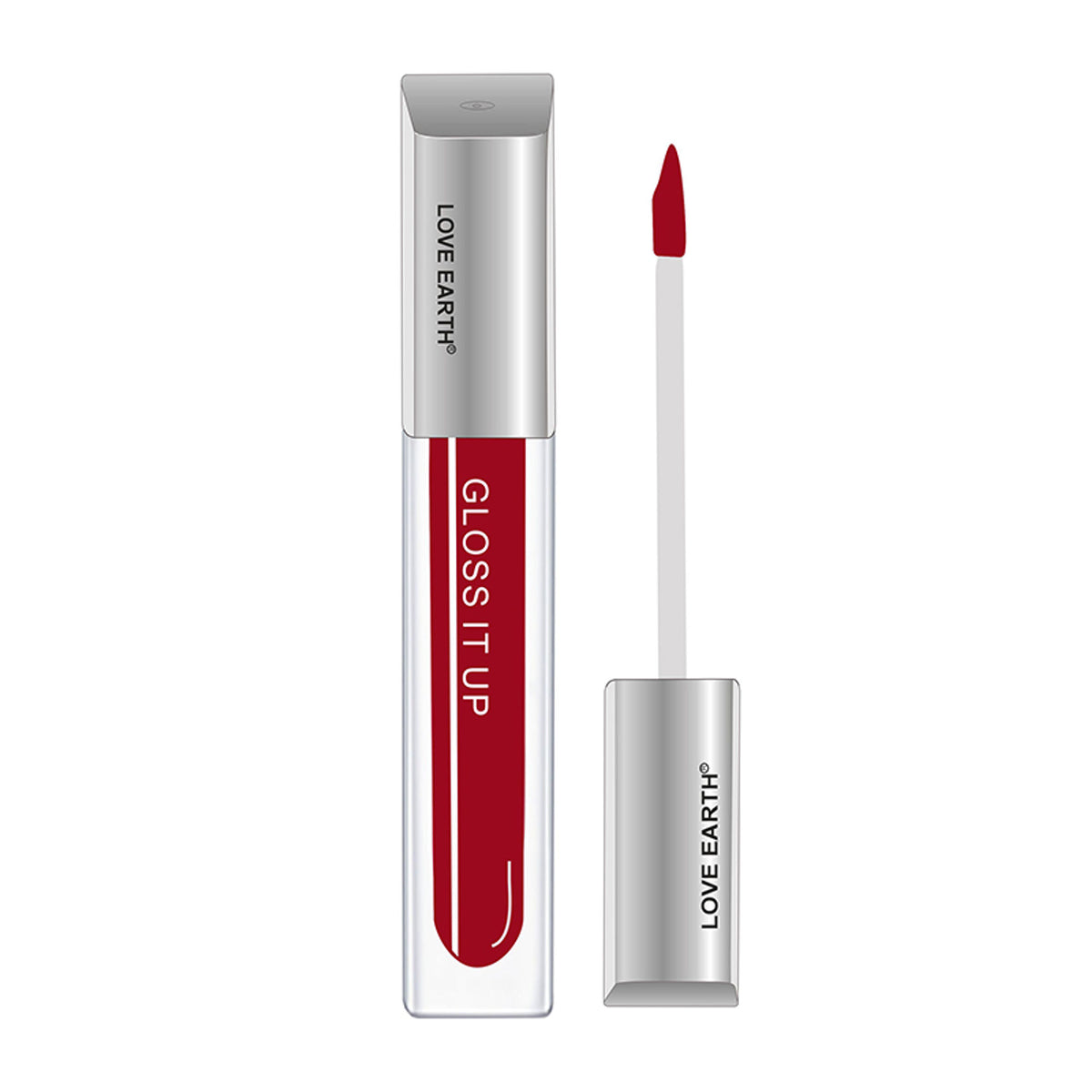 Love Earth Pink Power lip gloss with high shine and glossy finish, vibrant pink color in a sleek tube.
