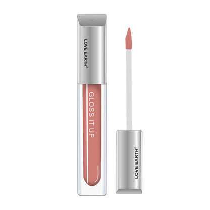 Love Earth Angel Kisses lip gloss with high shine and glossy finish, featuring a smooth, hydrating texture in a sleek tube.