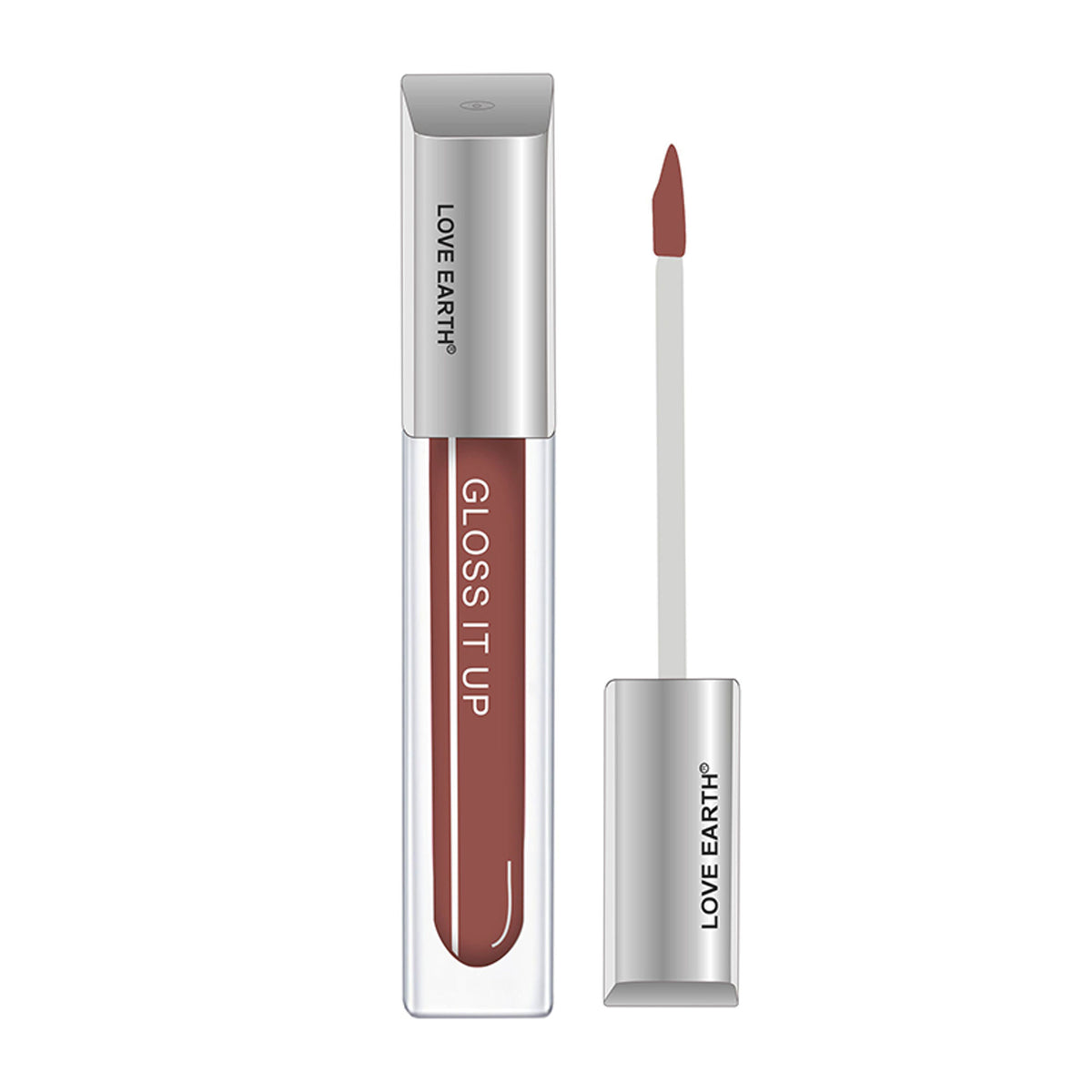 Love Earth Dreamy Night lip gloss with high shine and glossy finish, featuring a smooth, reflective surface in a sleek tube.