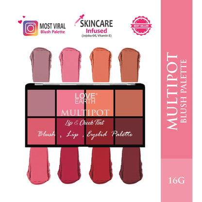 Love Earth multipot lip and cheek tint in a sleek container, showing the vibrant color and compact design for easy application.