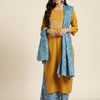 Dhiyona SN Women's Mustard YellowYoke Design Mirror Work Cotton Kurta with Palazzos & Dupatta