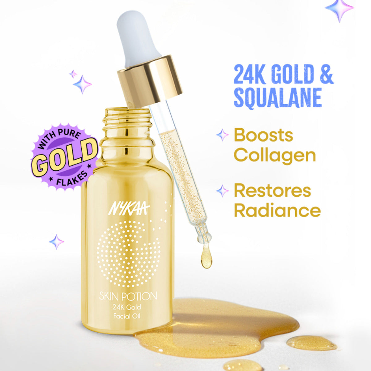 Nykaa Naturals Skin Potion 24K Gold Collagen Boosting Face Oil Serum with Squalene