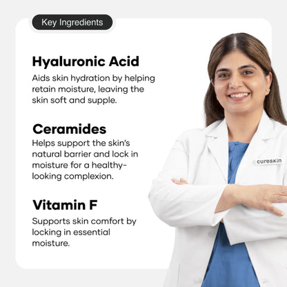 Cureskin Ceramide Care Cream SPF 40 PA+++ moisturizer with anti-aging and skin barrier strengthening properties, shown in the image.