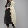 Dhiyona IE Women Black Yoke Design Regular Liva Kurta with Trousers & Dupatta