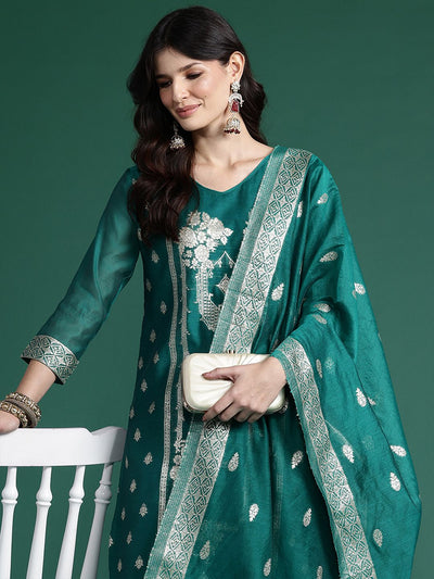 Indyancart IE Ethnic Motifs Woven Design Kurta with Trousers & With Dupatta