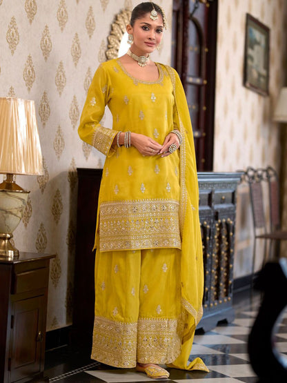 Indyancart IE Women Ethnic Motifs Embroidered Regular Kurta with Palazzos & With Dupatta