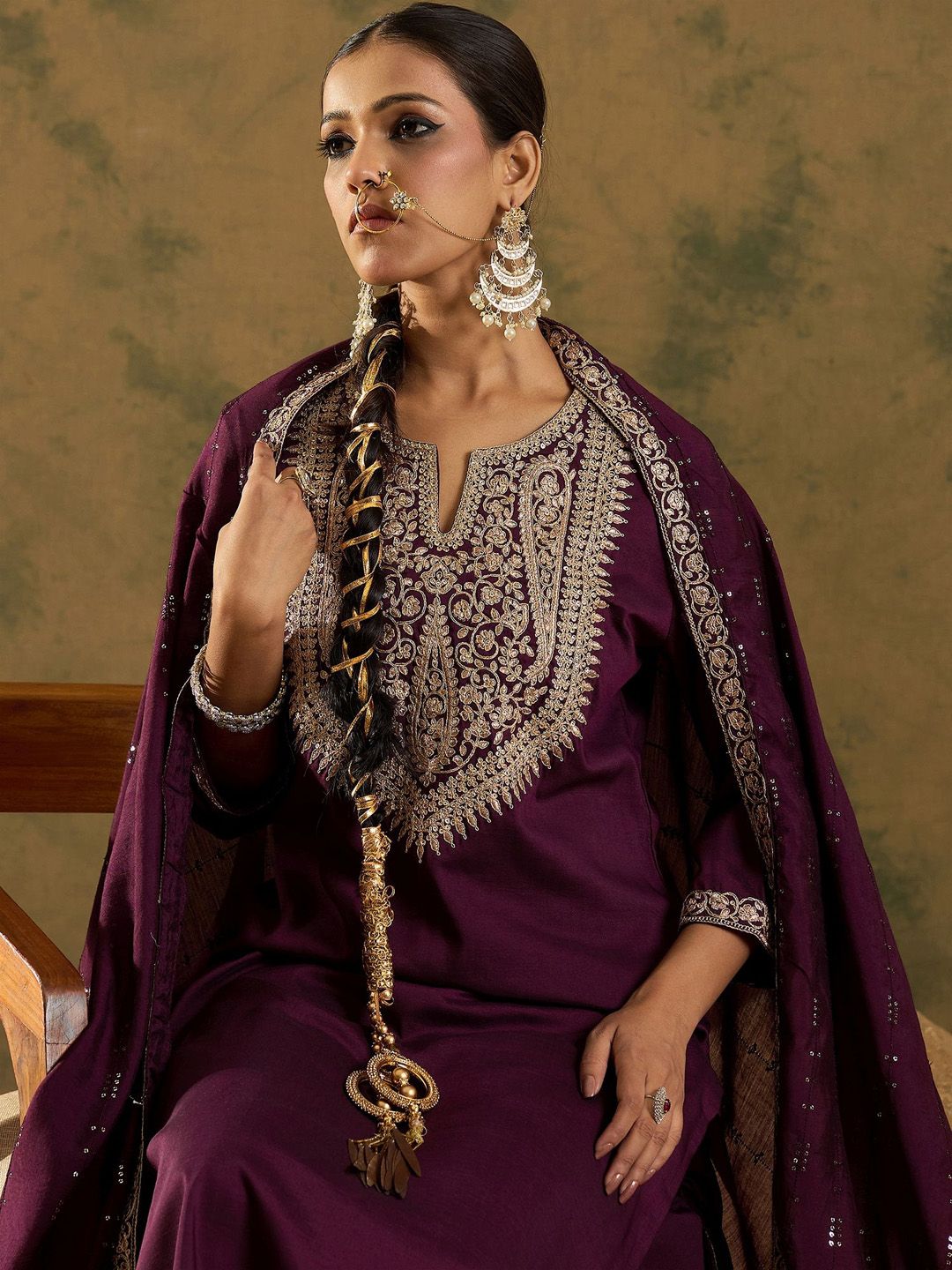 Indyancart IE Women Paisley Embroidered Regular Kurta with Trousers & With Dupatta