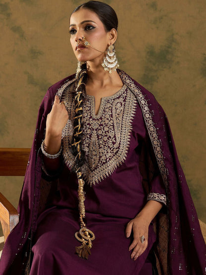 Indyancart IE Women Paisley Embroidered Regular Kurta with Trousers & With Dupatta