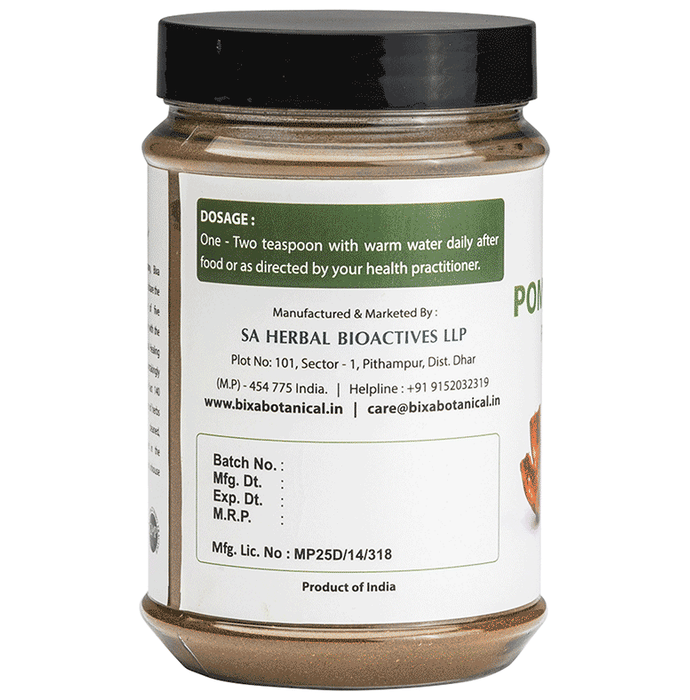 Bixa Botanical Pomegranate Peel Powder in a container, Ayurvedic powder for skincare and health use.