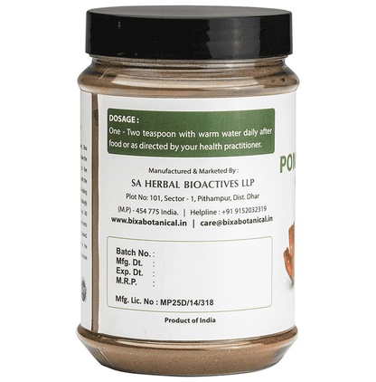Bixa Botanical Pomegranate Peel Powder in a container, Ayurvedic powder for skincare and health use.