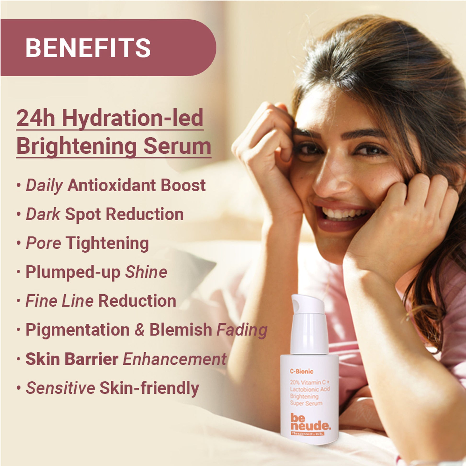 Be Neude 20% Vitamin C and Lactobionic Acid Brightening Serum with Glutathione and Ferulic
