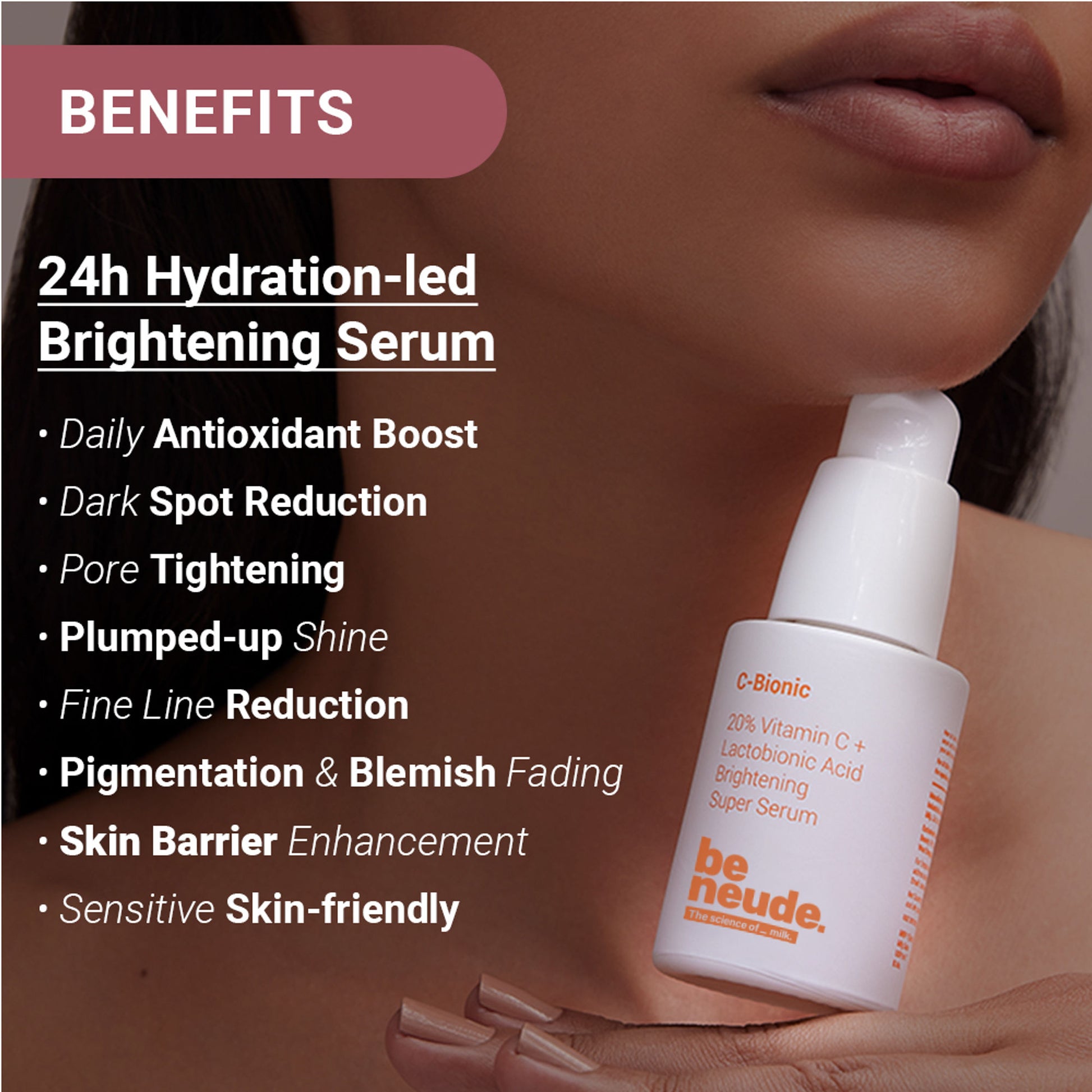 Be Neude 20% Vitamin C and Lactobionic Acid Brightening Serum with Glutathione and Ferulic