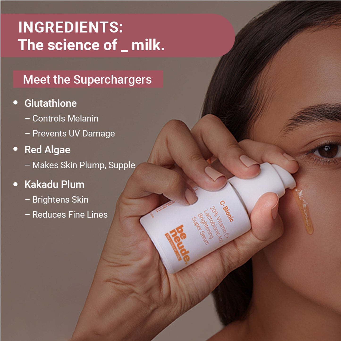 Be Neude 20% Vitamin C and Lactobionic Acid Brightening Serum with Glutathione and Ferulic