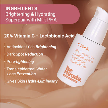 Be Neude 20% Vitamin C and Lactobionic Acid Brightening Serum with Glutathione and Ferulic
