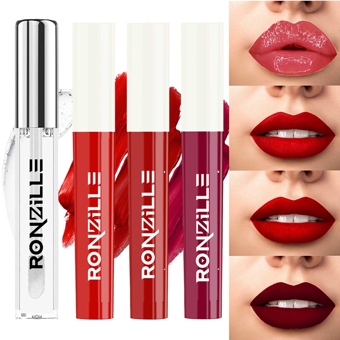 Ronzille Non Transfer Matte Liquid Lipstick Plus Lip Gloss Reds And Maroons Pack Of 4