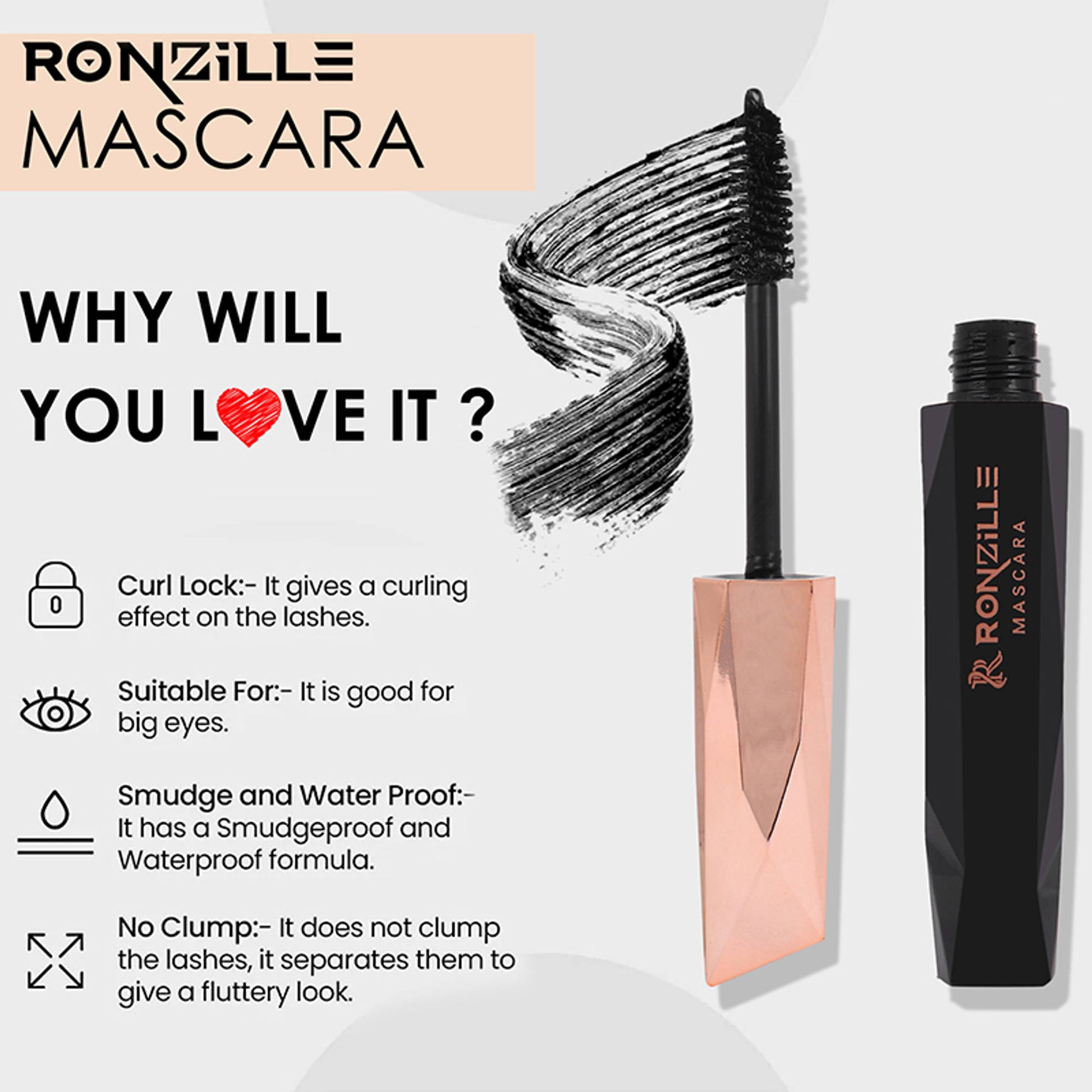 Ronzille Waterproof And Smudgeproof Diamond Mascara