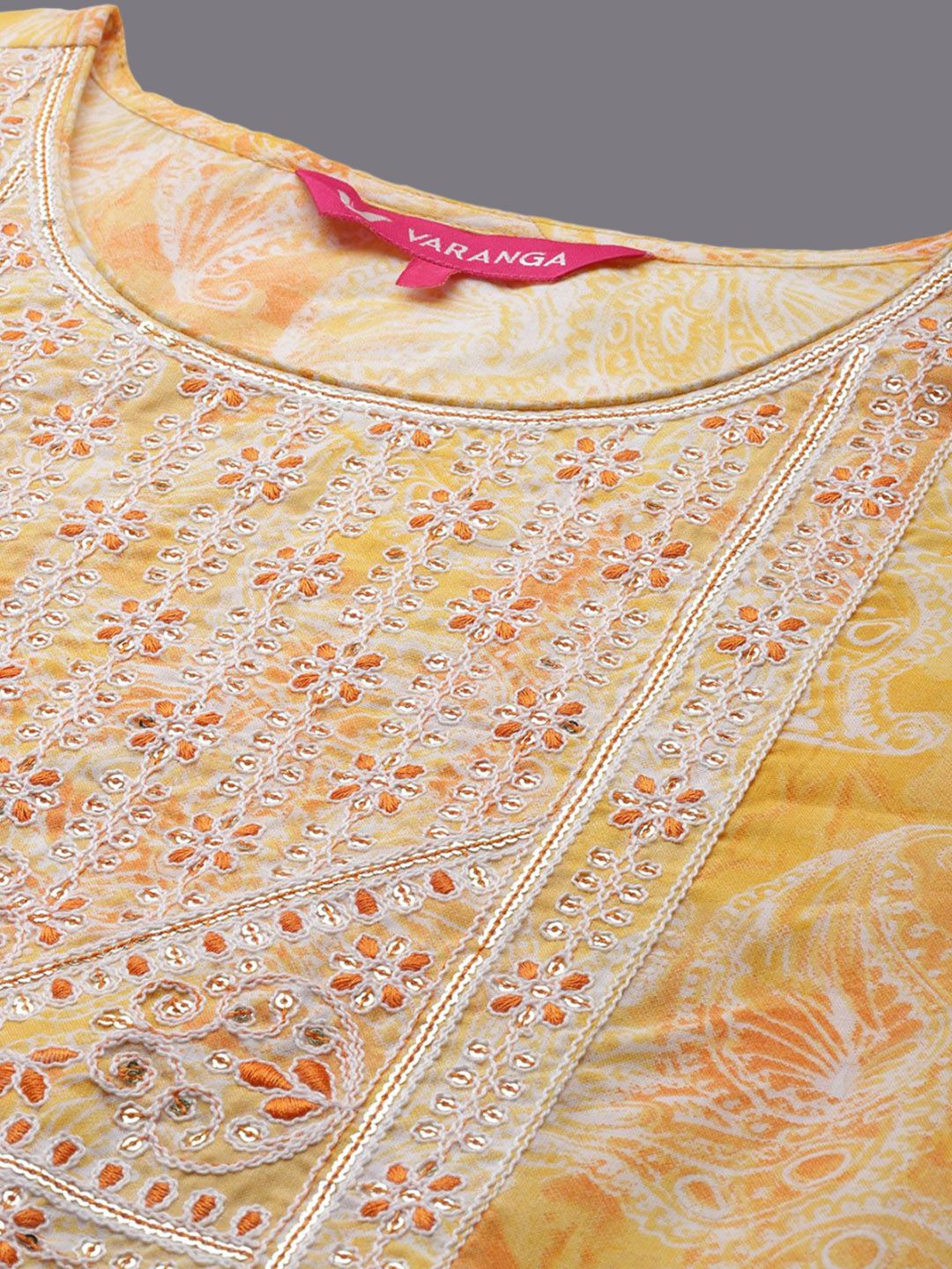 Indyancart VA Women'sFloral Printed Thread Work Straight Kurta With Trousers & Dupatta