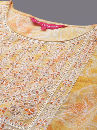 Indyancart VA Women'sFloral Printed Thread Work Straight Kurta With Trousers & Dupatta