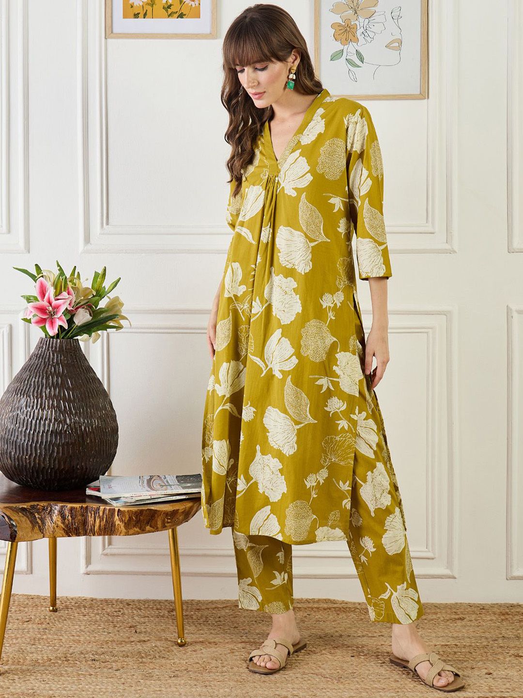 Dhiyona IE Printed Pure Cotton Straight Tunic With Trousers Co-Ords